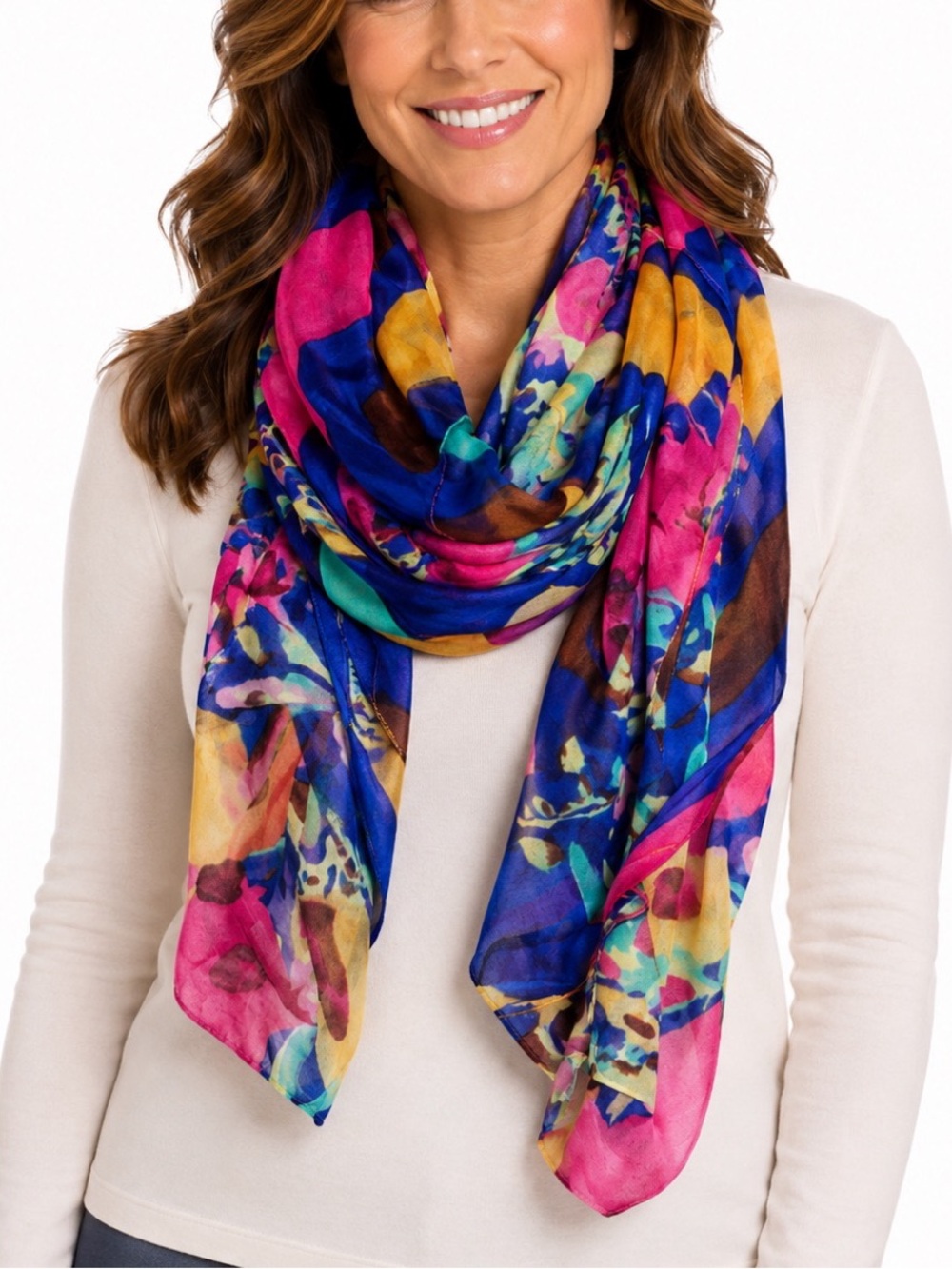 Vanity bold abstract floral pattern in rich shades of royal blue, hot pink